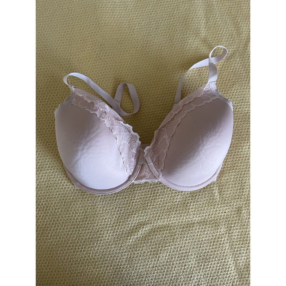 Natori Bra 32DDD Padded Underwire Plunge Light Pink lace Trim